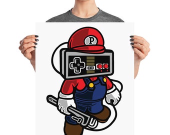 Player One Mario Luigi Nintendo Design Poster