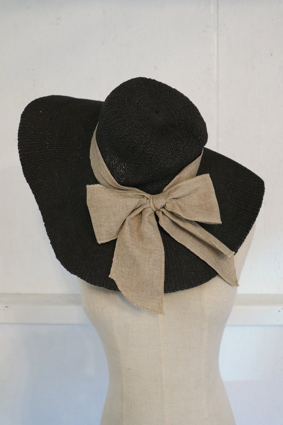 Burlap Bow Black Hat | 1940s style black hat