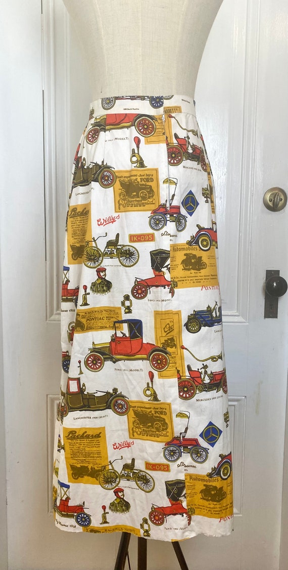 c. 1950s Automobile Novelty Print Swing Skirt - image 3