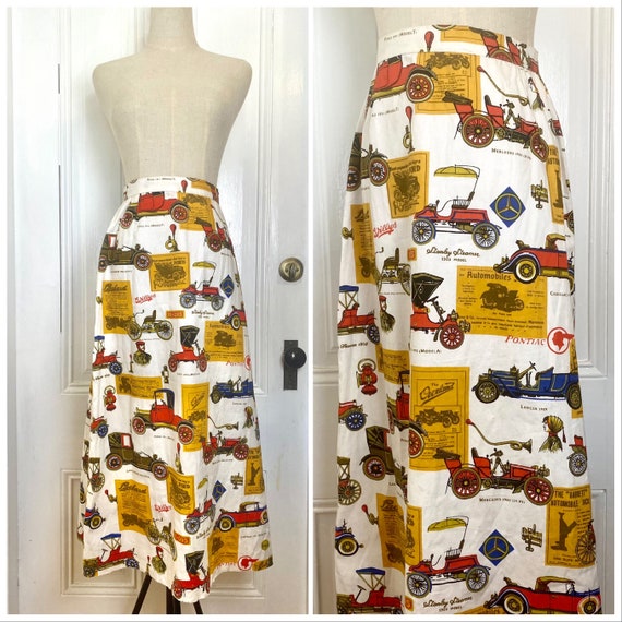 c. 1950s Automobile Novelty Print Swing Skirt - image 1