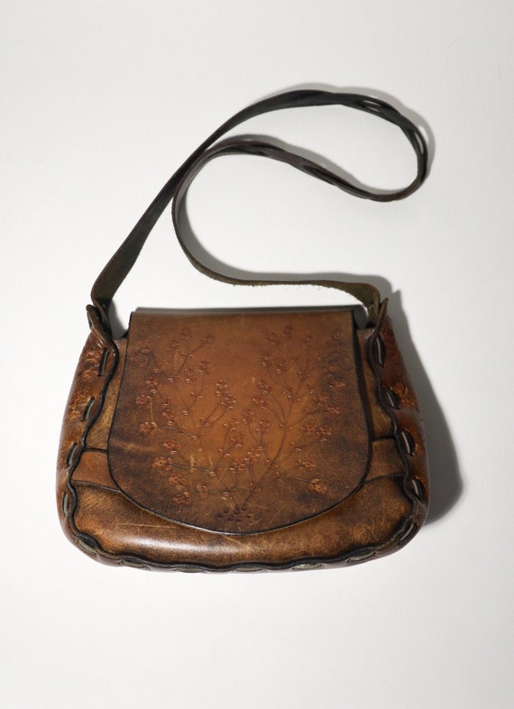 1960s Leather Satchel | hippie purse | vintage pur