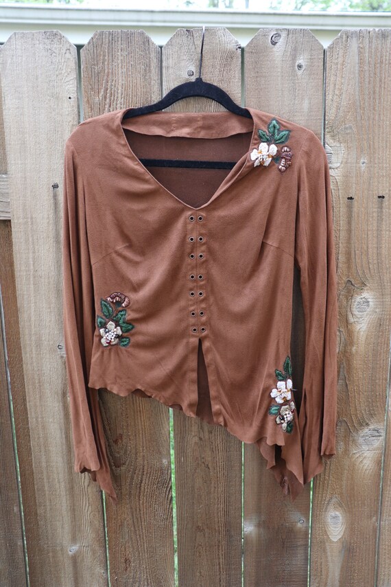 SALE | Ethereal Suede Faerie Top | beaded rhinesto
