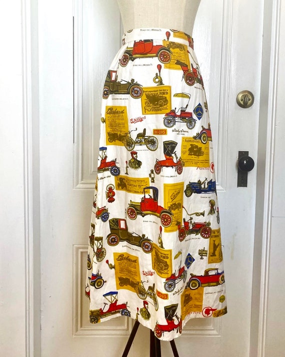 c. 1950s Automobile Novelty Print Swing Skirt - image 4