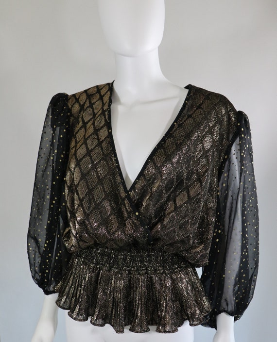 SALE | 1980s Sheer Plunging Neckline Long Sleeve B