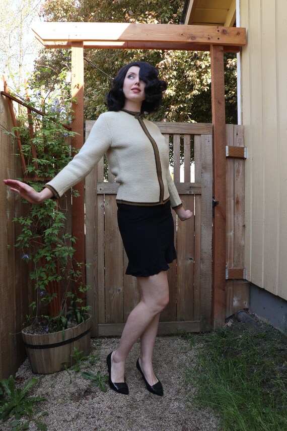 SALE | 1950s Military Style Beige Wool Sweater - v