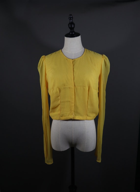 1930s Yellow Chiffon Bloue w/ Elegant Shoulders |