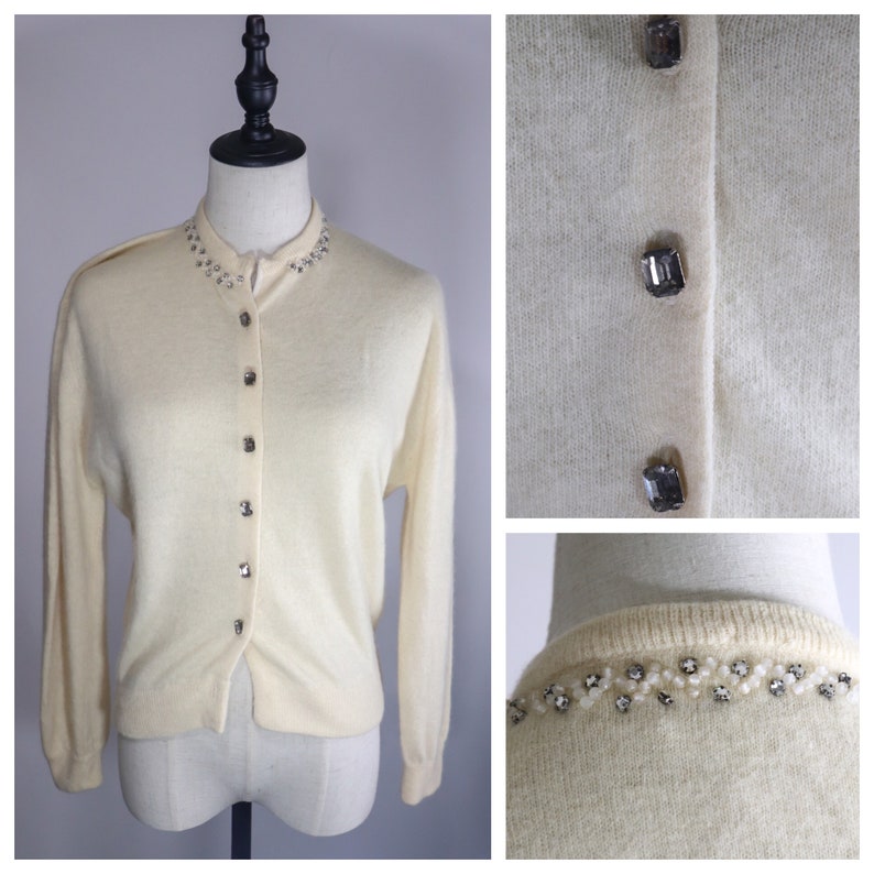 Cashmere 1950s Glass Button Sweater vintage cardigan cashmere cardigan beaded 50s cardigan