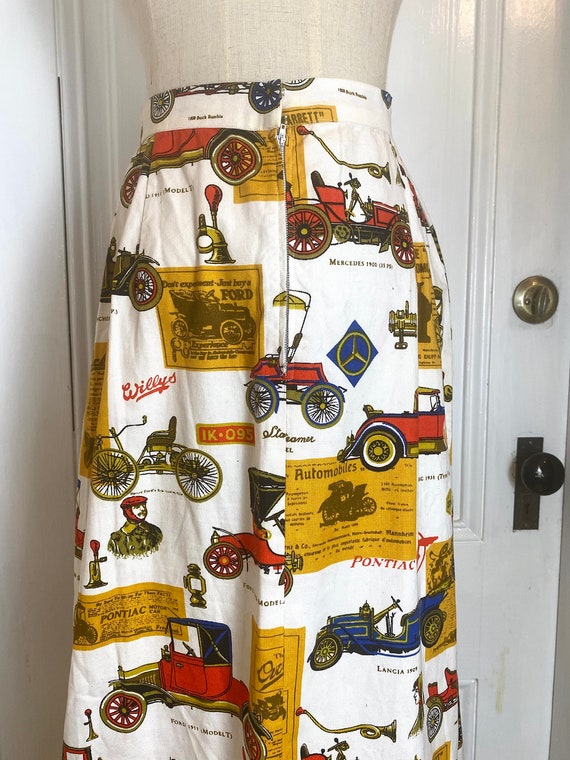 c. 1950s Automobile Novelty Print Swing Skirt - image 5
