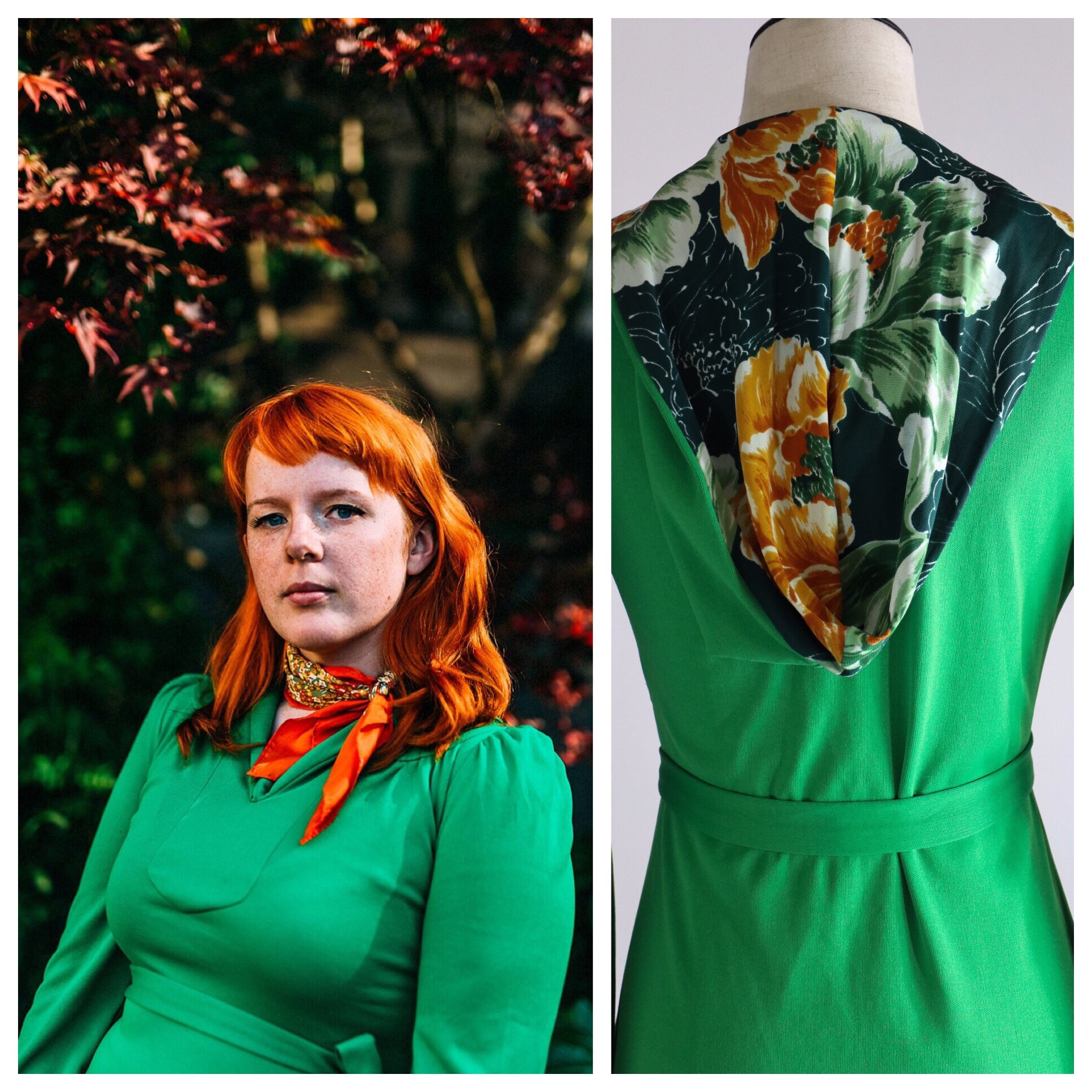 SALE Elvish Vintage 1970s Hooded Dress 