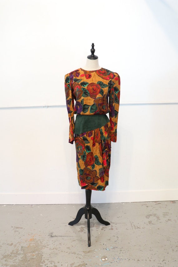80s Silk Leather Dress | 1980s silk 80s dress flor