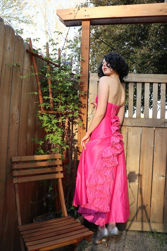 SALE | 1980s Gunne Sax Hot Pink Prom Dress | 80s f