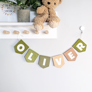 Bandierine con nomi per bambini del bosco - Bandierine per sala giochi della foresta - Ghirlanda di bandierine personalizzate per neonati - Decorazioni per la cameretta dei bambini - Bandierine con segnaletica naturalistica