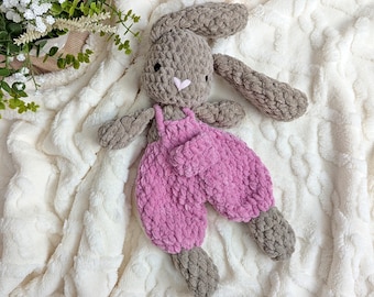 Crochet Bunny Lovey : Soft Plush Snuggler - Security Blanket Toy, Custom Baby Shower 1st Birthday Gift