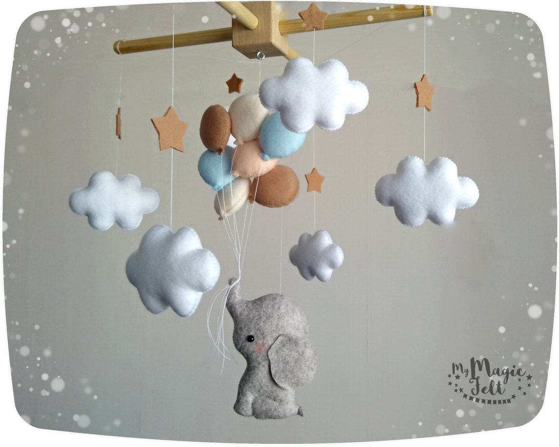 Elephant baby mobile Balloons nursery mobile Gray baby mobile | Etsy