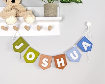 Custom Baby Name Banner: Woodland Nursery Fabric Decor, Forest Kids Garland