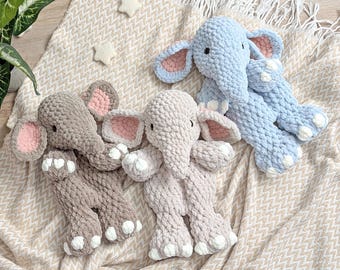 Baby Elephant Crochet Toy: Safari Nursery Decor, Plush Lovey Snuggler, Gift for Kids