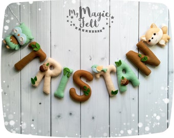 Baby name banner - Nursery name garland - Woodland baby banner - Baby name garland forest - Baby name bunting - Custom name banner