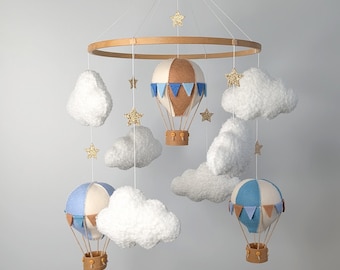 Hot Air Balloon Baby Mobile: Travel Nursery Hanging Crib Decor