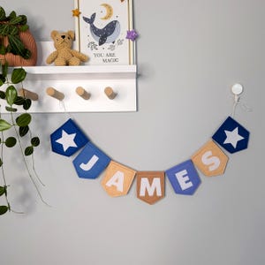 Nautical Kids Room Name Bunting - Custom Baby Nursery Banner - Personalized Ocean Decor - Boy Letters Felt Sign Flags - Blue Sea Garland