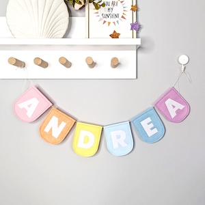 Custom Kids Name Bunting - Pastel Rainbow Nursery Banner - Personalized Playroom Decor - Baby Flags Garland - Felt Letters Sign