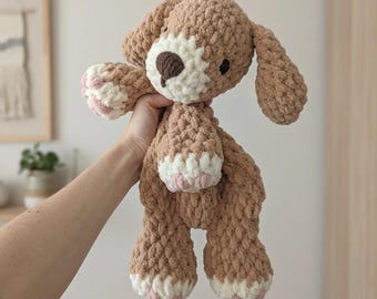 Crochet Puppy Lovey for Kids & Babies: Soft Security Blanket, Dog Plush Snuggler, Newborn Shower Present, First Birthday Comfort Toy