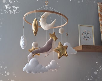 Baby mobile whales Crib mobile ocean Neutral nursery mobile whale Nautical baby mobile for girl