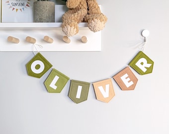 Woodland Kids Name Bunting - Forest Playroom Pennant Banner - Personalized Pennant Garland for Baby - Nursery Room Decor Nature Sign Flags