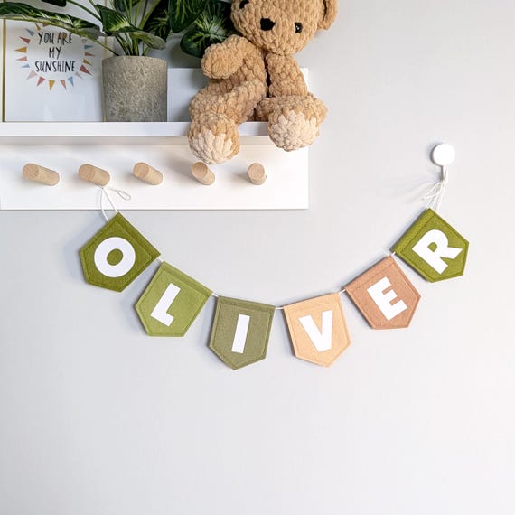 Woodland Kids Name Bunting - Forest Playroom Pennant Banner - Personalized Pennant Garland for Baby - Nursery Room Decor Nature Sign Flags