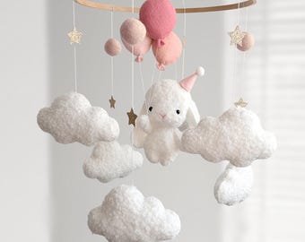 Baby Mobile Bunny: Clouds & Balloons Adventure Nursery Neutral Decor