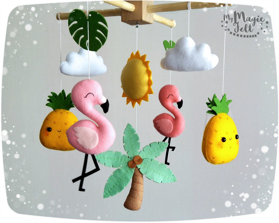 Pink Flamingo Baby Crib Mobile - Boho Nursery Decor With Moving Figures