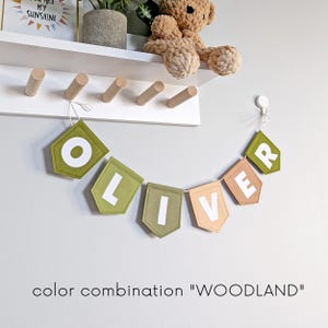 Woodland Kids Name Bunting - Forest Playroom Pennant Banner - Personalized Pennant Garland for Baby - Nursery Room Decor Nature Sign Flags image 2
