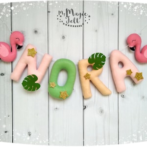 Flamingo banner Nursery flamingo garland Tropical garland Baby name bunting Pink nursery garland Personalized name banner Baby girl nursery