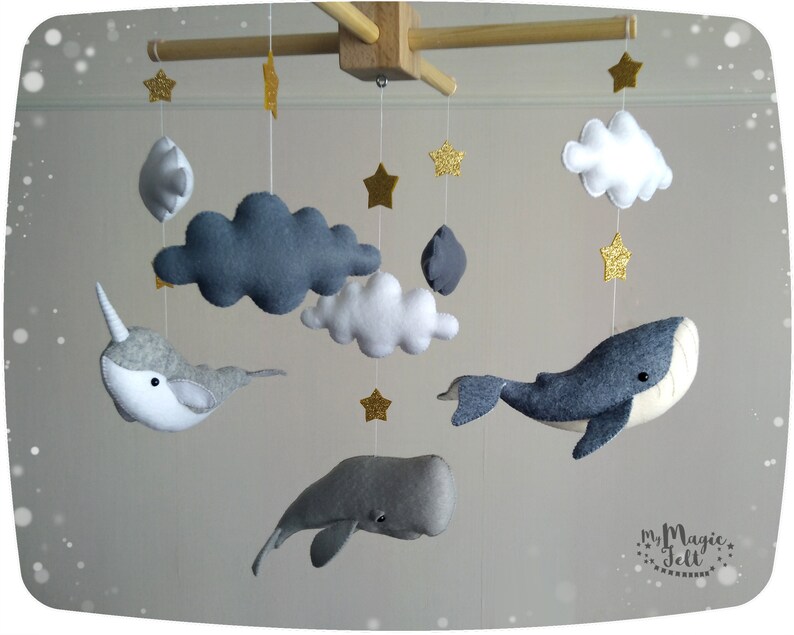 Baby mobile whale Crib mobile ocean Newborn mobile whale Gray Etsy