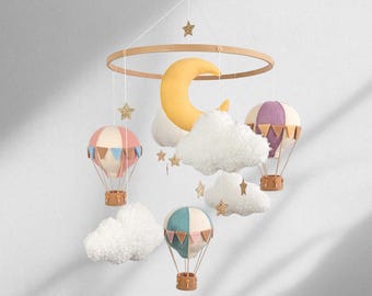 Balloons Baby Mobile for Girl: Clouds & Stars Boy Nursery Crib Decor