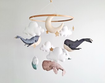 Whale Baby Mobile - Whale Mobile Baby - Mobile Bebe - Baby Crib Mobile Boy - Mobile neutro - Mobile nautico - Regalo baby shower