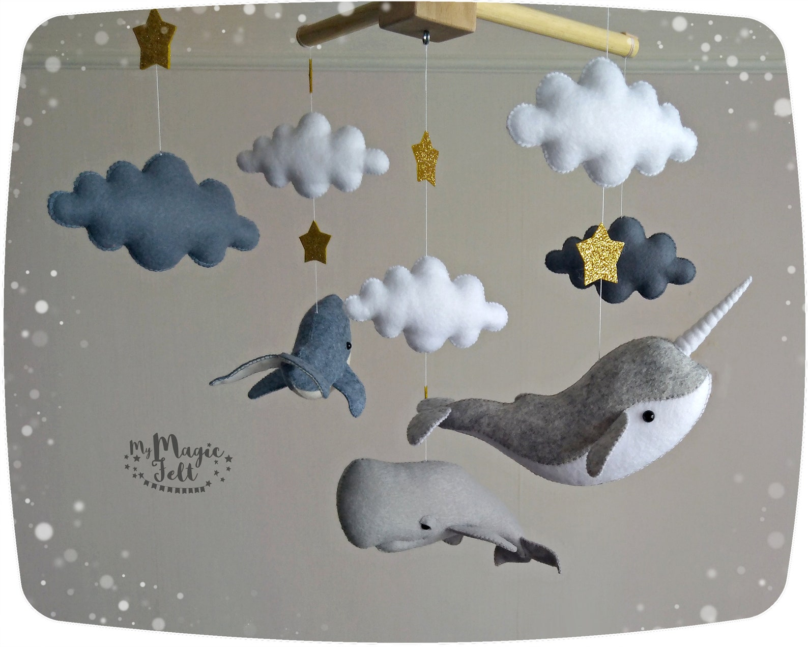 Baby mobile whale Crib mobile ocean Newborn mobile whale Gray Etsy