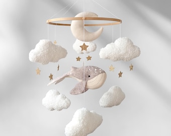 Baby Crib Mobile Whale & Clouds: Ocean Nursery Underwater Decor