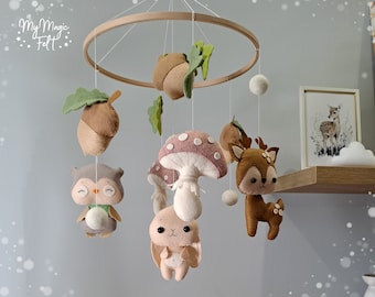 Baby mobile woodland Nursery decor Crib mobile forest Nursery mobile animals Baby mobile mushrooms