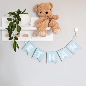 Baby Name Bunting - Kids Room Garland Decor - Boy Girl Nursery - Wall hanging Garland for Playroom - First Birthday - Baby shower Flags