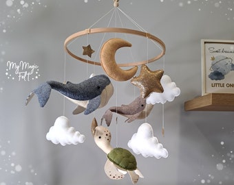 Baby mobile turtle Nursery mobile whales Crib mobile turtle Baby mobile ocean Nursery mobile nautical