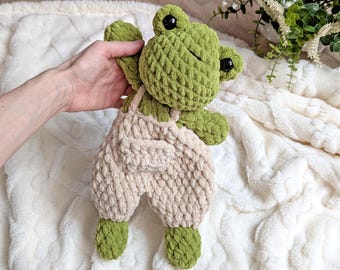 Crochet Frog Lovey - Custom Froggy Snuggler, Plush Baby Security Blanket Toy, Kids & Baby Shower Gift