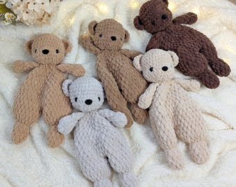 Crochet Teddy Bear Snuggler Toy: Plush Baby Lovey, Nursery Decor, Gift for Kids