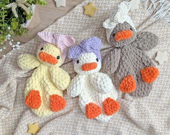Crochet Baby Duck - Lovey Plush Snuggler:  Soft Toy for Kids & Nursery Decor, 1st Birthday and Baby Shower Gift