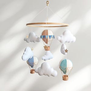 Hot Air Balloon Baby Mobile: Travel Nursery Hanging Crib Decor
