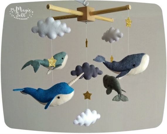 Baby Mobile Whales Crib Mobile Whale Nursery Mobile Gray Baby Etsy