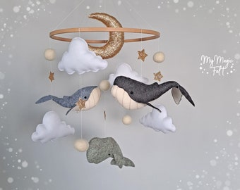 Baby mobile ocean Crib mobile whales Baby crib mobile neutral Hanging mobile whale Nautical nursery mobile Ceiling mobile Baby shower gift