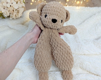 Crochet Teddy Bear Snuggler Toy: Plush Baby Lovey, Nursery Decor, Gift for Kids