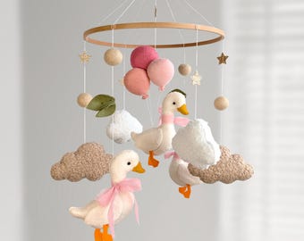 Silly Goose & Balloons Baby Mobile: Boho Nursery, Neutral Hanging Crib Decor, Baby shower Gift