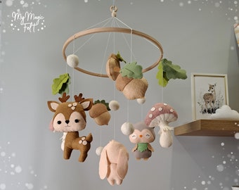 Baby mobile woodland Nursery decor Crib mobile forest Nursery mobile animals Baby mobile mushrooms