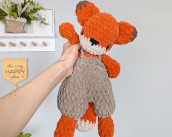 Crochet Fox Snuggler- Woodland Plush Lovey, Security Blanket Toy, Kids & Baby Shower Gift